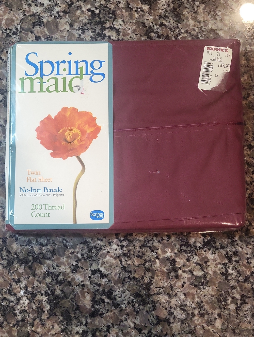 Spring maid burgundy 200 count twin flat sheet 50% cotton 50% polyester 200 thre